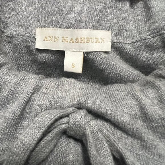 Ann Mashburn Tie Neck Ruffle Sleeve Sweater Gray Size Small Cotton Cashmere - Picture 3 of 5